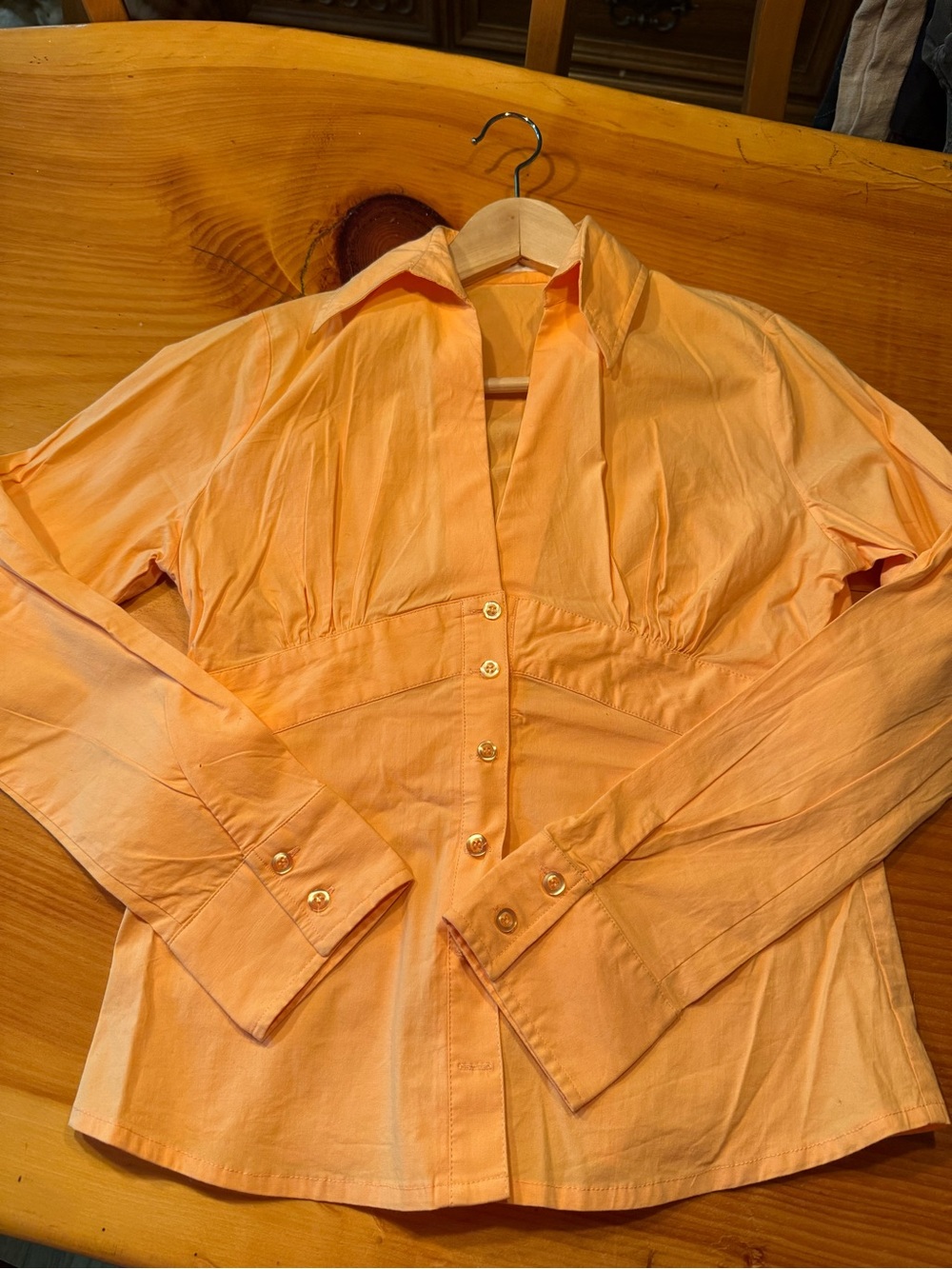 Orange Button-Front Collared Blouse - Picture 5 of 6
